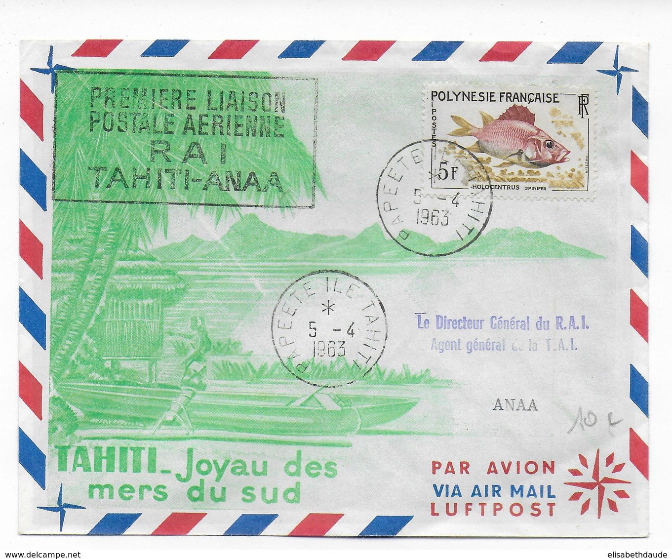 POLYNESIE - 1963 - ENVELOPPE 1° VOL TAHITI à ANAA (TUAMOTOU) - - Lettres & Documents
