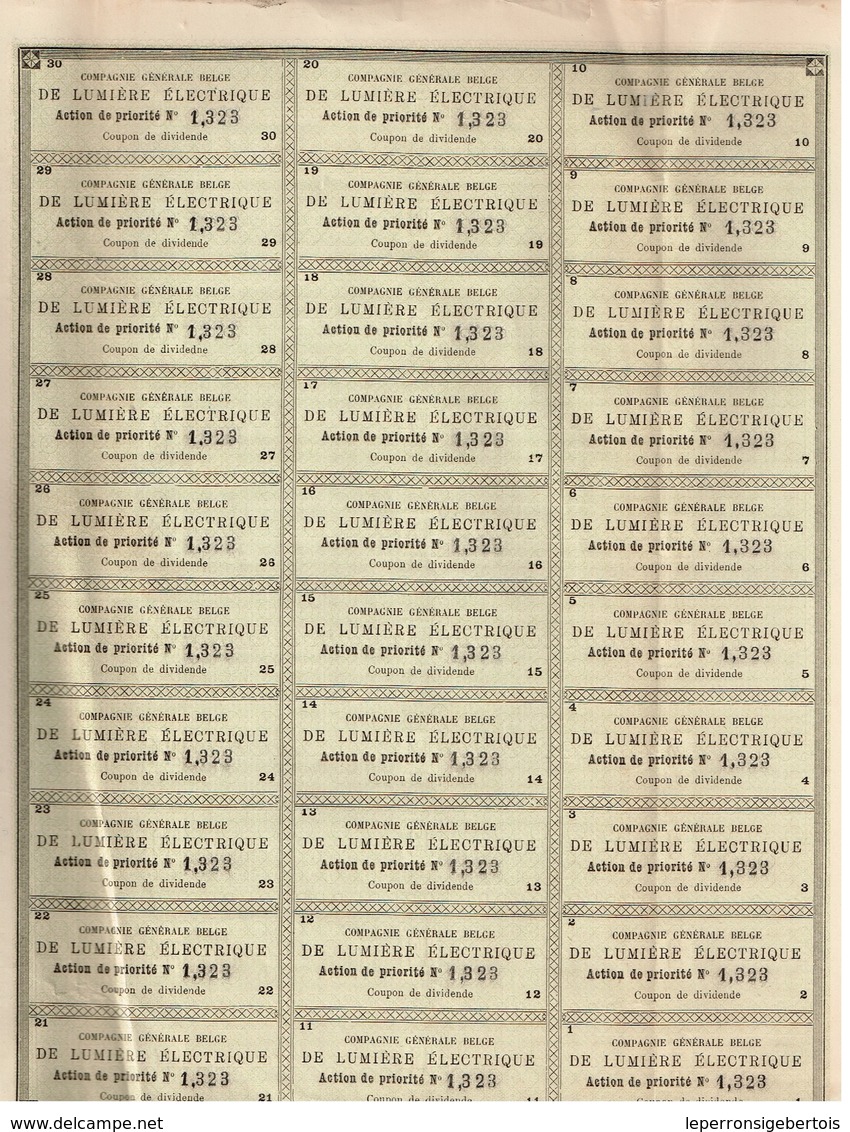 Action Ancienne - Compagnie Générale Belge De Lumière Electrique - Titre De 1880 - Rare - Electricidad & Gas