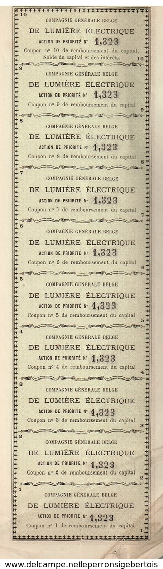 Action Ancienne - Compagnie Générale Belge De Lumière Electrique - Titre De 1880 - Rare - Electricité & Gaz