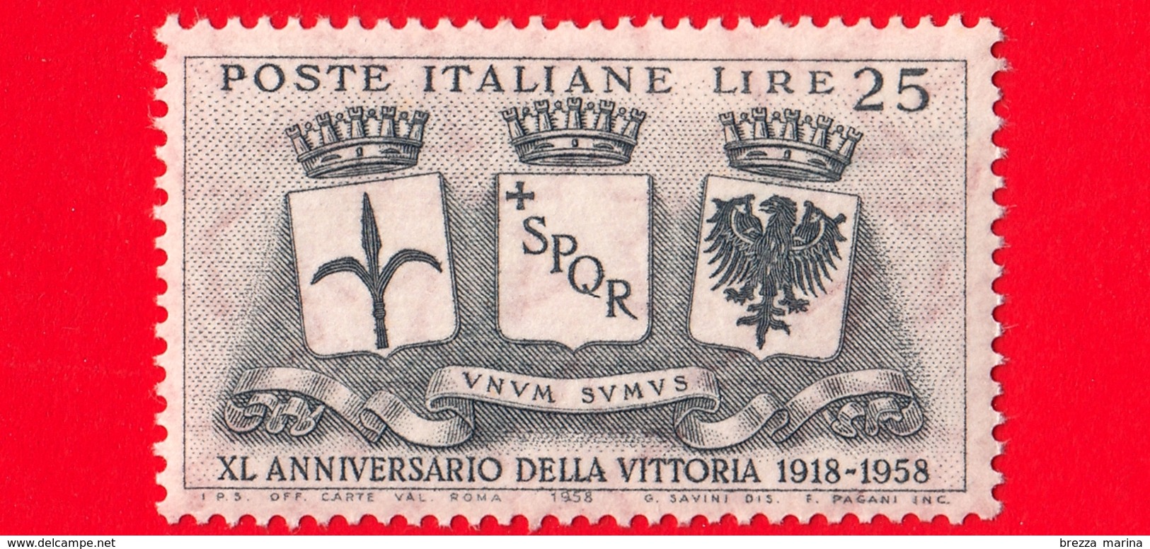 Nuovo - MNH - ITALIA - 1958 - 40º Anniversario Della Vittoria Nella 1 Guerra Mondiale - Stemmi Di Trieste, Roma - 25 L. - 1946-60: Nuovi