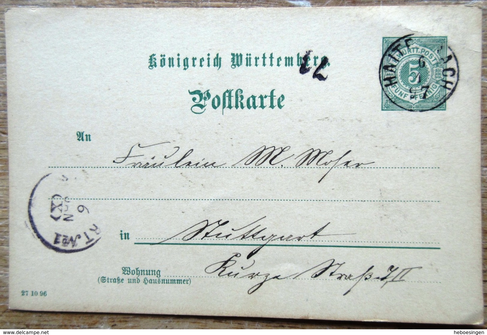 Württemberg Gansache 5 Pfg. Grün Seltener Einkreisstempel Haiterbach 1897 - Sonstige & Ohne Zuordnung