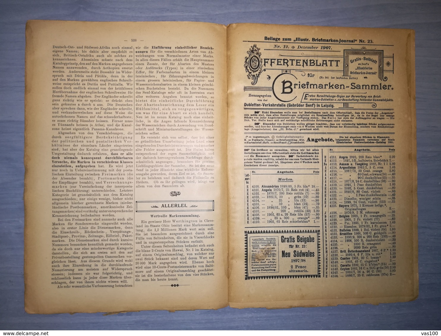 ILLUSTRATED STAMPS JOURNAL- ILLUSTRIERTES BRIEFMARKEN JOURNAL, LEIPZIG, NR 23, DECEMBER 1907, GERMANY - Alemán (hasta 1940)