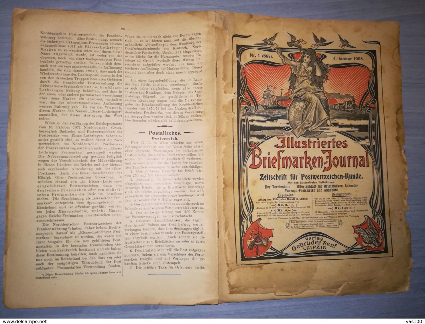 ILLUSTRATED STAMPS JOURNAL- ILLUSTRIERTES BRIEFMARKEN JOURNAL, LEIPZIG, NR 1, JANUARY 1908, GERMANY - Allemand (jusque 1940)