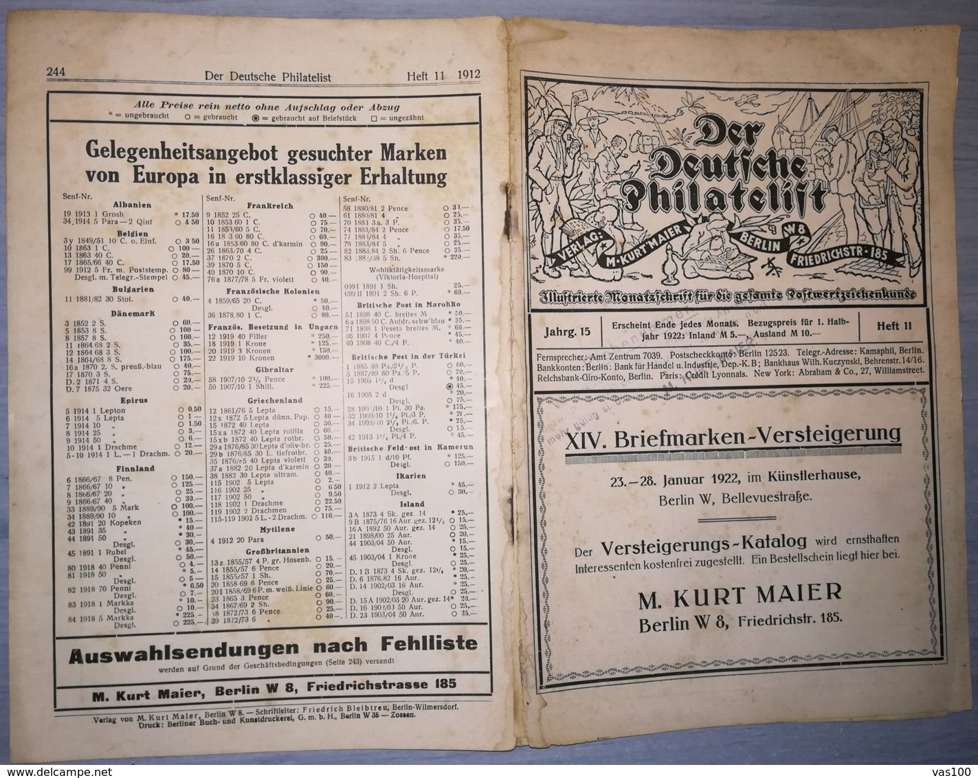 THE GERMAN PHILATELIST- DER DEUTSCHE PHILATELIST MAGAZINE, BERLIN, NR 11, JANUARY 1922, GERMANY - Deutsch (bis 1940)