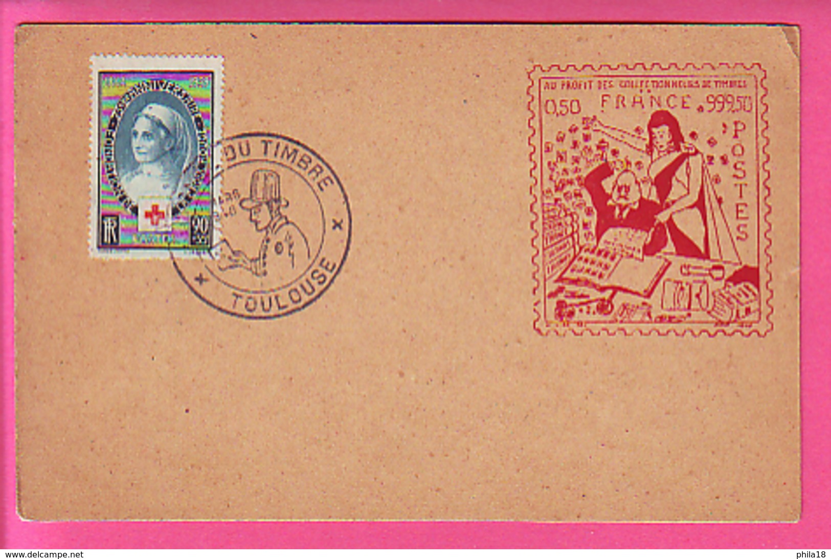 TOULOUSE OBLI JOURNEE DU TIMBRE 1948 SUR N° 422  CROIX ROUGE  Carte émise Au Profit Des Collectionneurs De T Timbres à - 1921-1960: Période Moderne