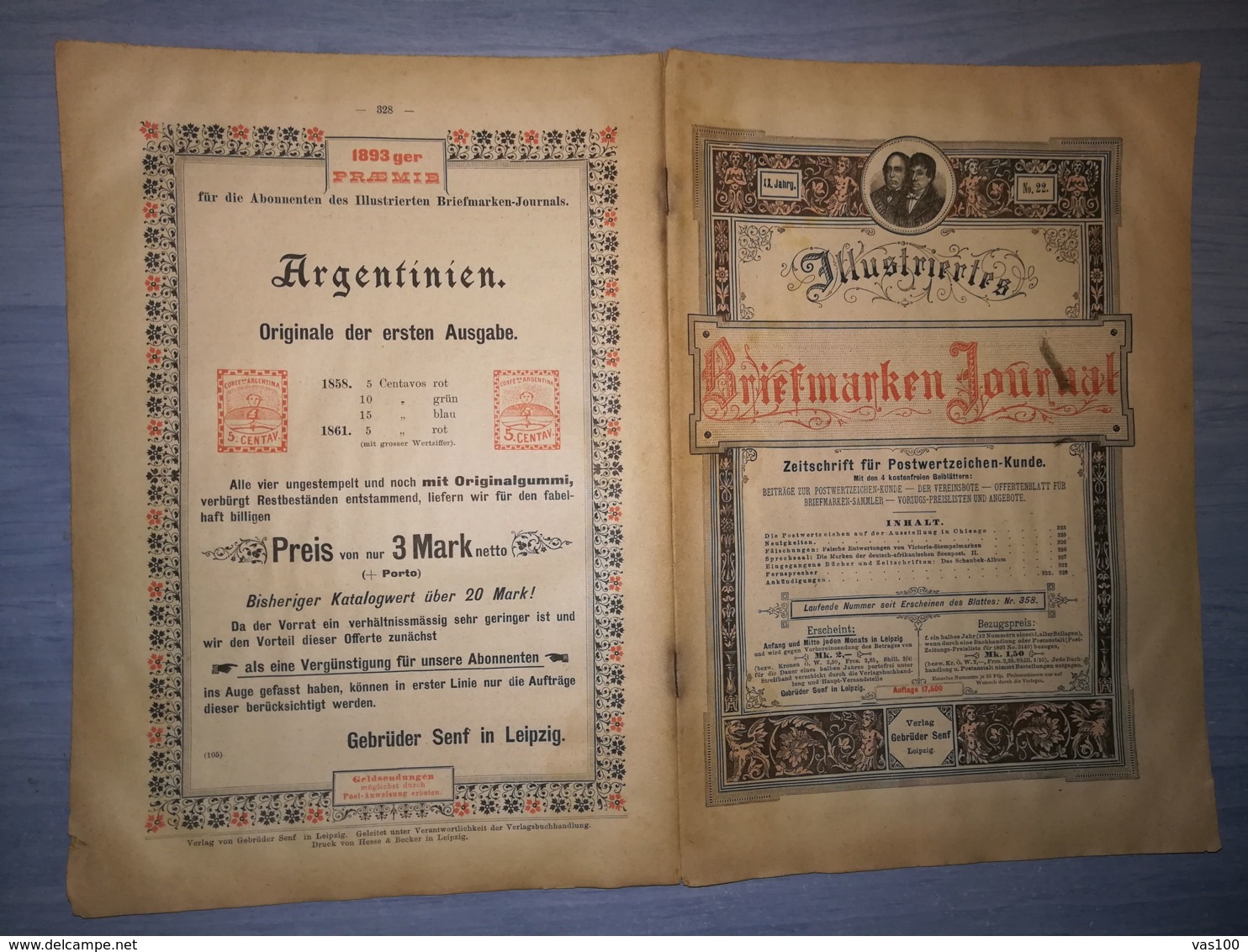 ILLUSTRATED STAMPS JOURNAL- ILLUSTRIERTES BRIEFMARKEN JOURNAL MAGAZINE, LEIPZIG, NR 22, NOVEMBER 1893, GERMANY - Tedesche (prima Del 1940)