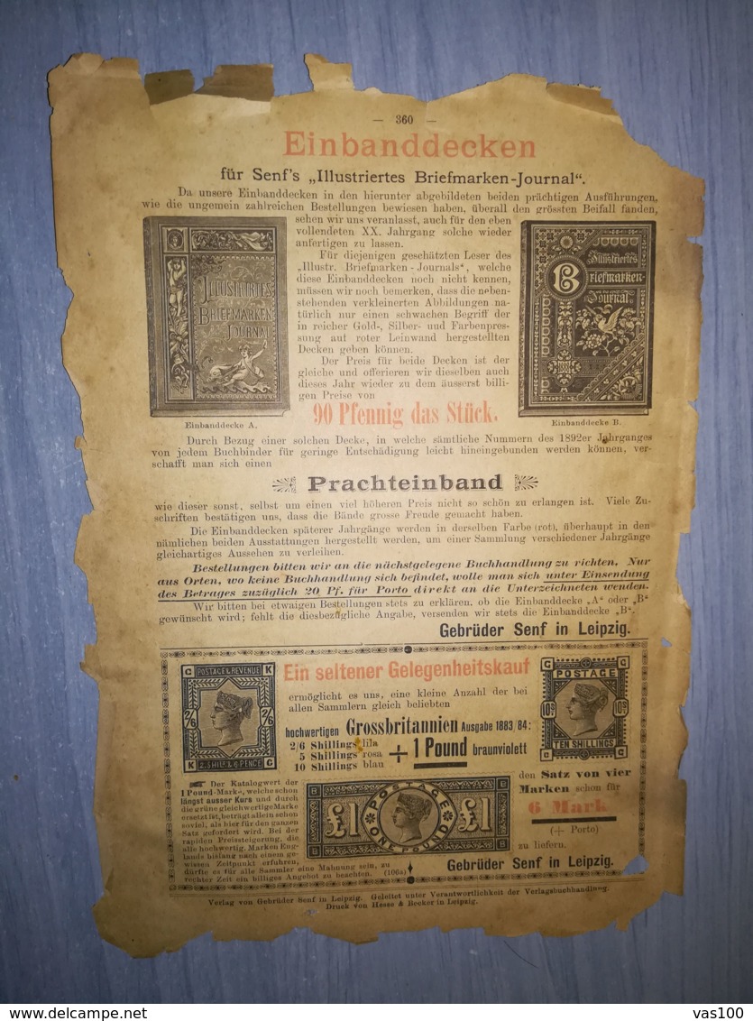 ILLUSTRATED STAMPS JOURNAL- ILLUSTRIERTES BRIEFMARKEN JOURNAL MAGAZINE PAGE, LEIPZIG, 1893, GERMANY - Tedesche (prima Del 1940)