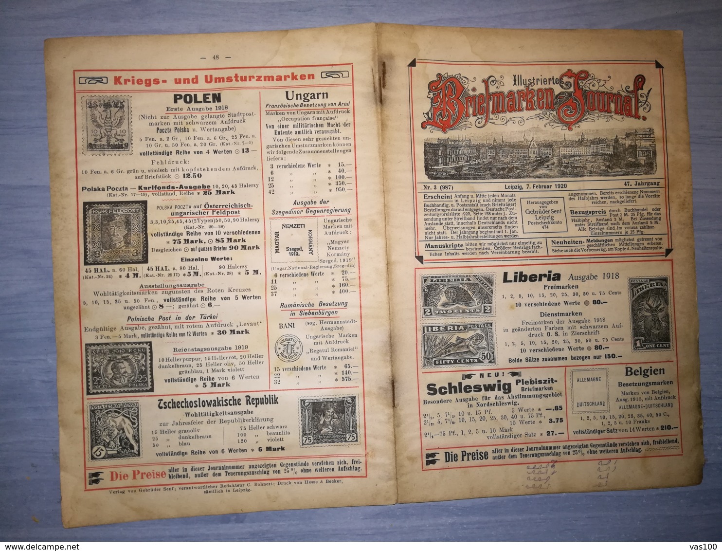 ILLUSTRATED STAMPS JOURNAL- ILLUSTRIERTES BRIEFMARKEN JOURNAL MAGAZINE, LEIPZIG, NR 3, FEBRUARY 1920, GERMANY - German (until 1940)