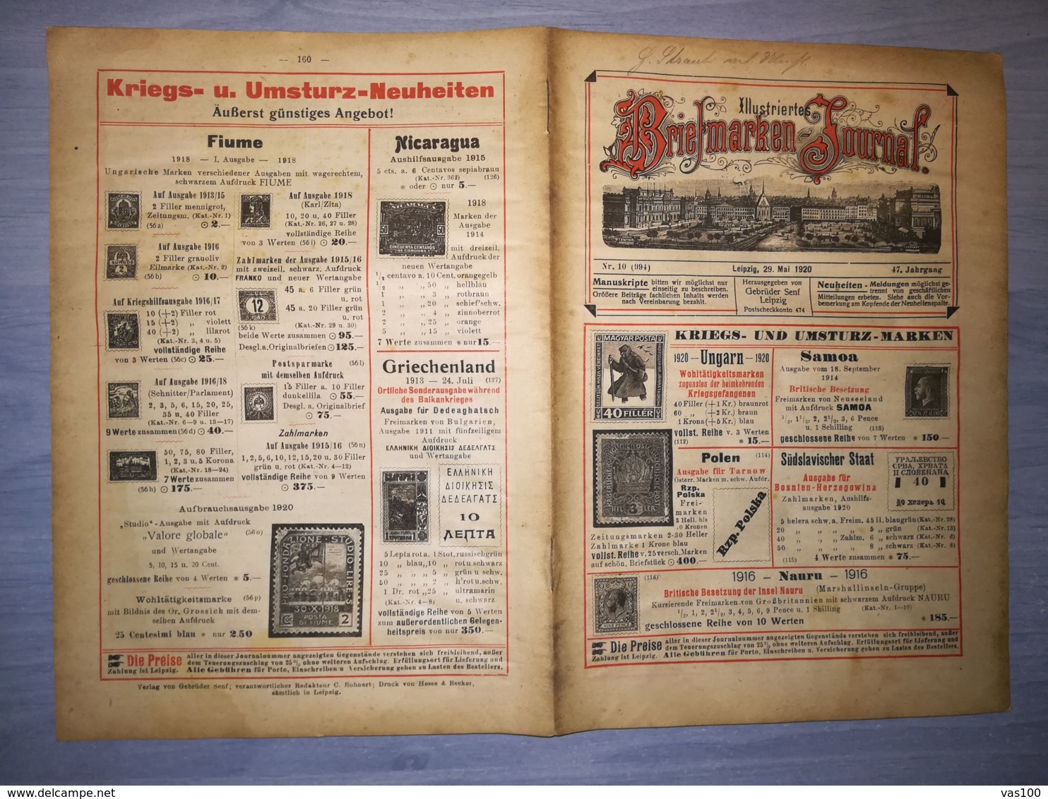 ILLUSTRATED STAMPS JOURNAL- ILLUSTRIERTES BRIEFMARKEN JOURNAL MAGAZINE, LEIPZIG, NR 10, MAY 1920, GERMANY - Tedesche (prima Del 1940)