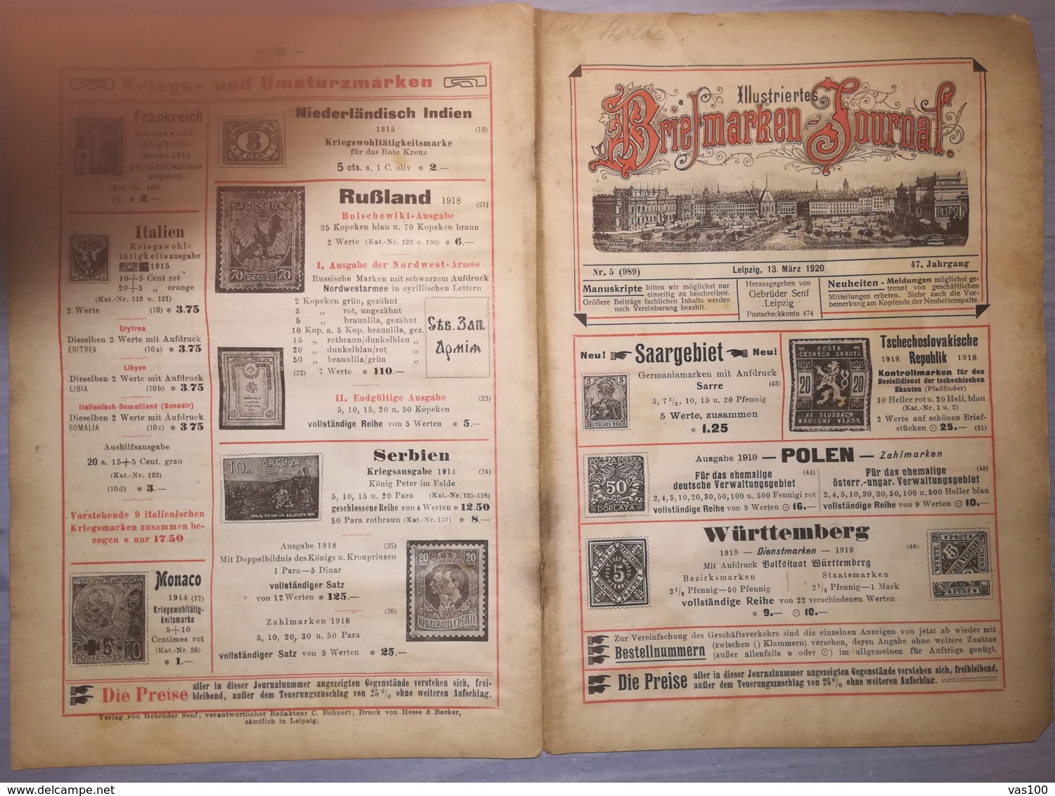 ILLUSTRATED STAMPS JOURNAL- ILLUSTRIERTES BRIEFMARKEN JOURNAL MAGAZINE, LEIPZIG, NR 5, MARCH 1920, GERMANY - Tedesche (prima Del 1940)