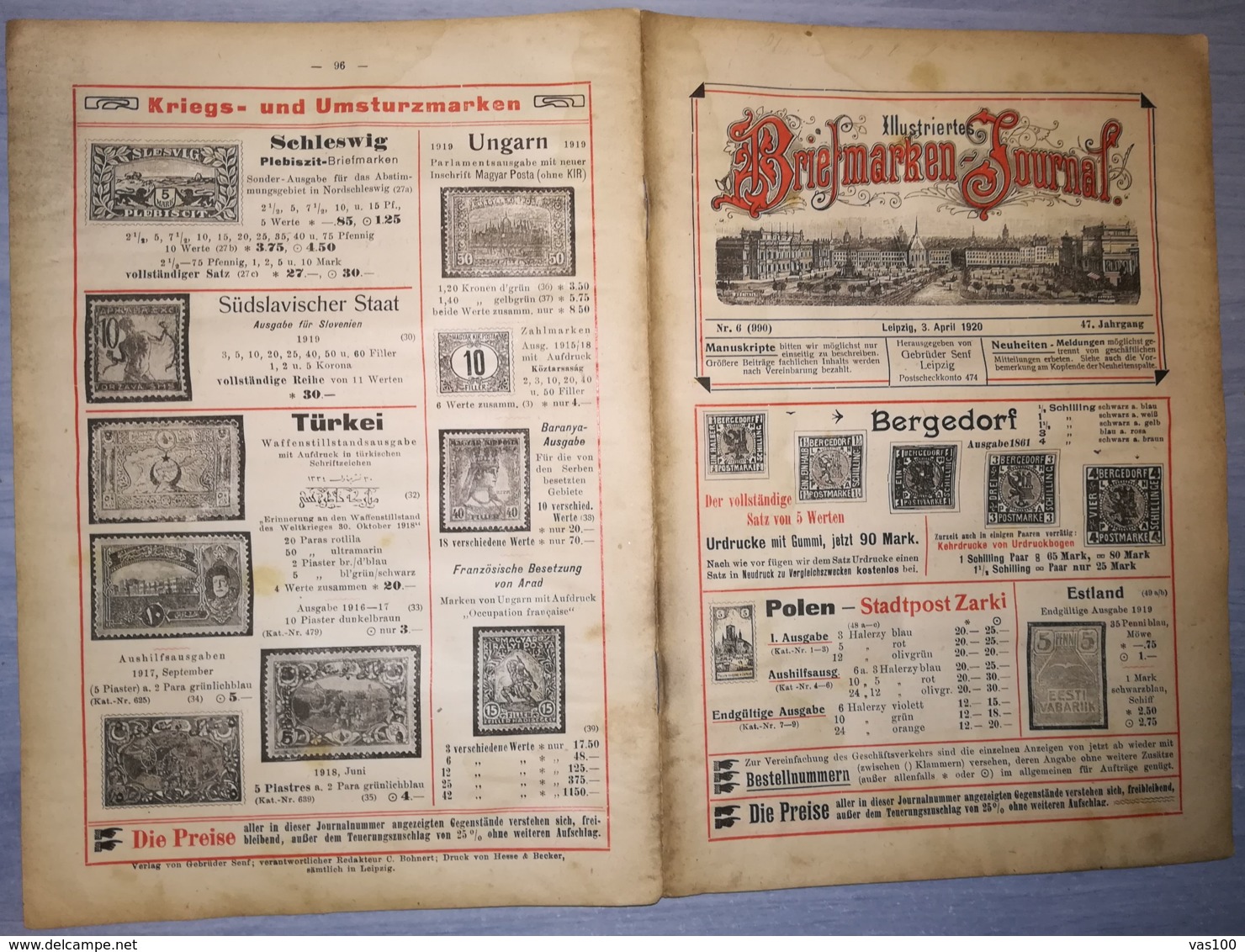 ILLUSTRATED STAMPS JOURNAL- ILLUSTRIERTES BRIEFMARKEN JOURNAL MAGAZINE, LEIPZIG, NR 6, APRIL 1920, GERMANY - Tedesche (prima Del 1940)