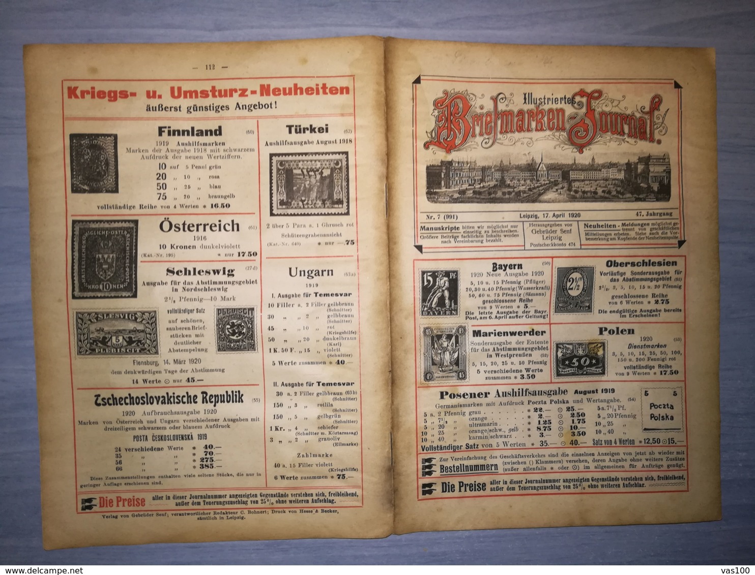 ILLUSTRATED STAMPS JOURNAL- ILLUSTRIERTES BRIEFMARKEN JOURNAL MAGAZINE, LEIPZIG, NR 7, APRIL 1920, GERMANY - Tedesche (prima Del 1940)