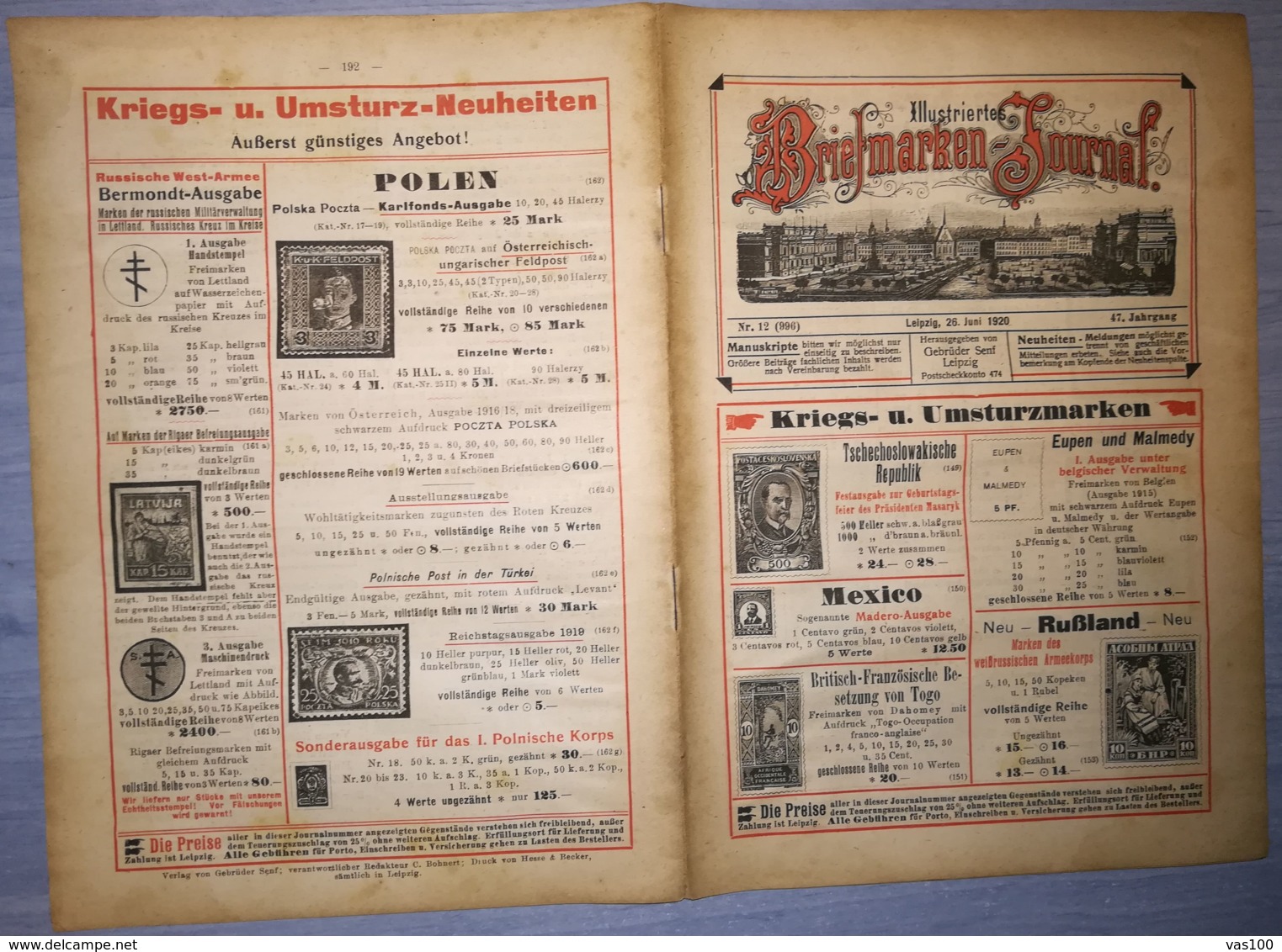 ILLUSTRATED STAMPS JOURNAL- ILLUSTRIERTES BRIEFMARKEN JOURNAL MAGAZINE, LEIPZIG, NR 12, JUNE 1920, GERMANY - Tedesche (prima Del 1940)