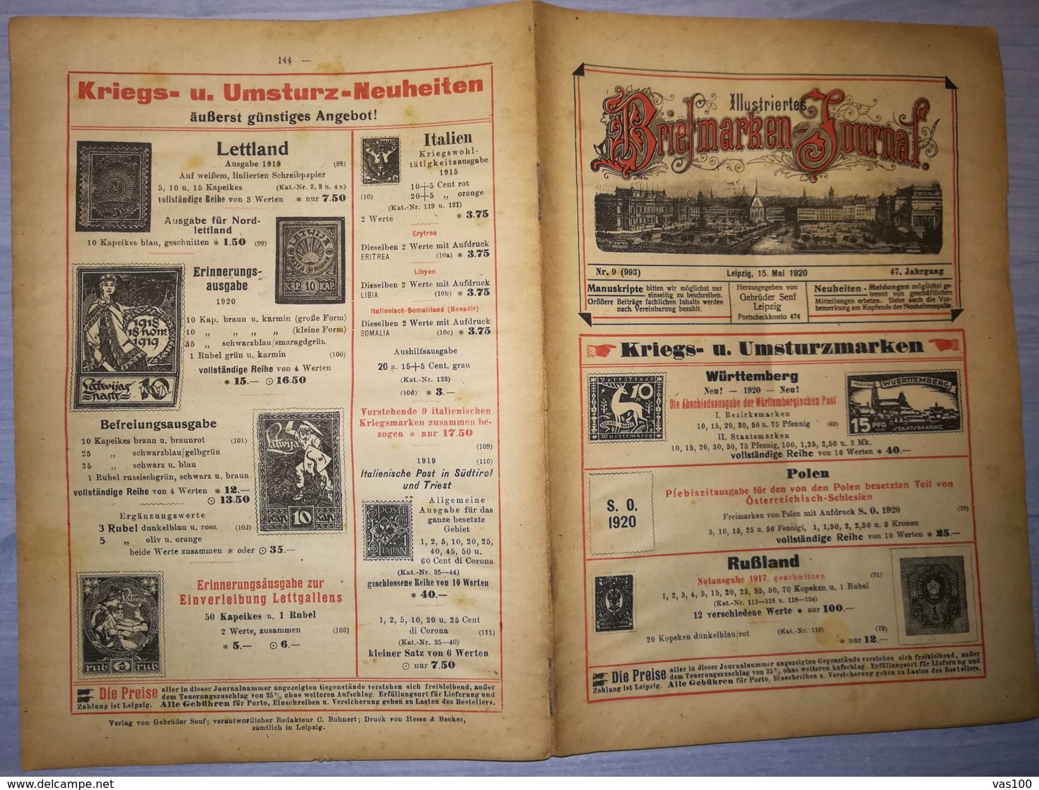 ILLUSTRATED STAMPS JOURNAL- ILLUSTRIERTES BRIEFMARKEN JOURNAL MAGAZINE, LEIPZIG, NR 9, MAY 1920, GERMANY - Tedesche (prima Del 1940)