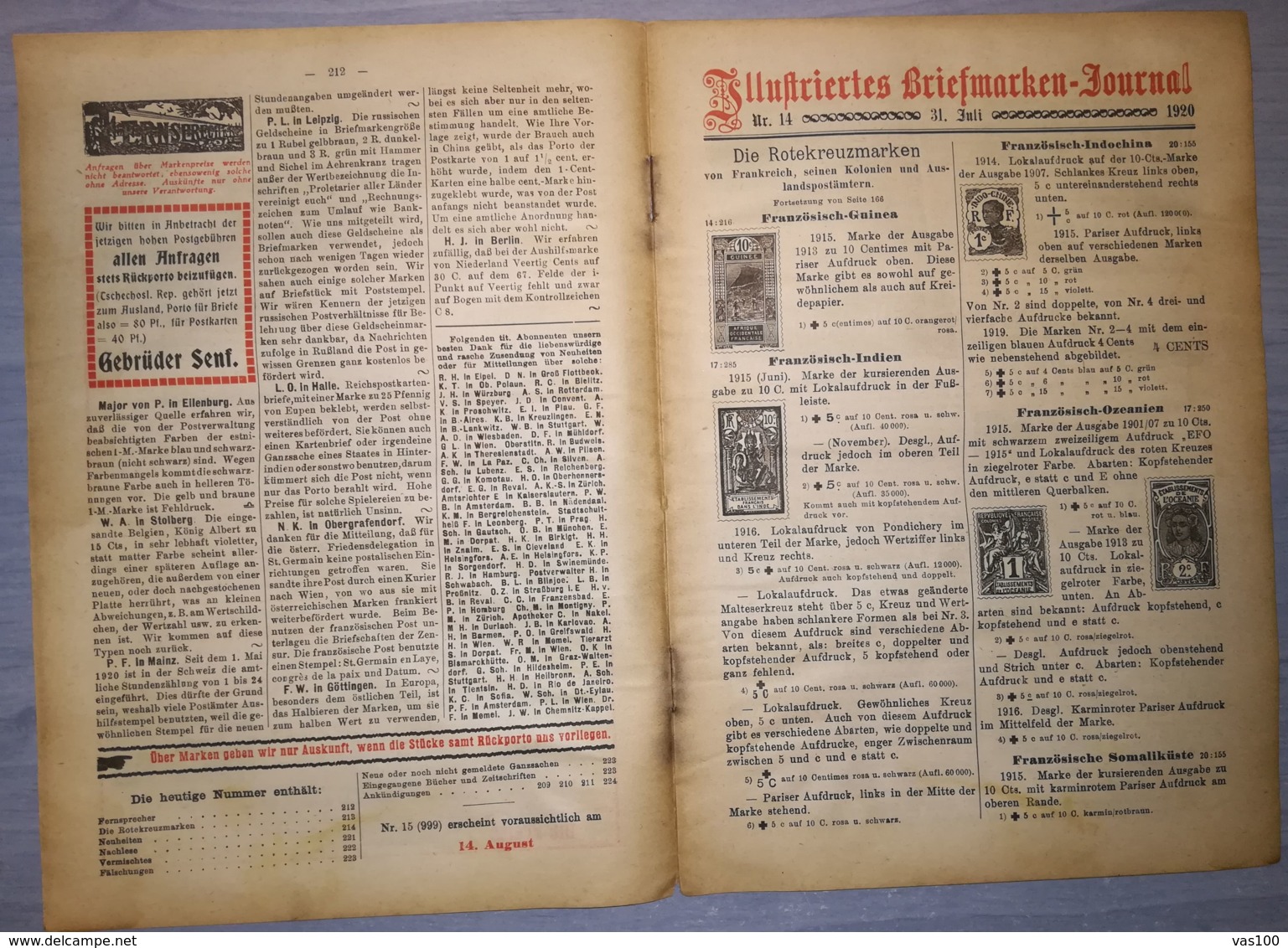 ILLUSTRATED STAMPS JOURNAL- ILLUSTRIERTES BRIEFMARKEN JOURNAL MAGAZINE, LEIPZIG, NR 14, JULY 1920, GERMANY - Tedesche (prima Del 1940)