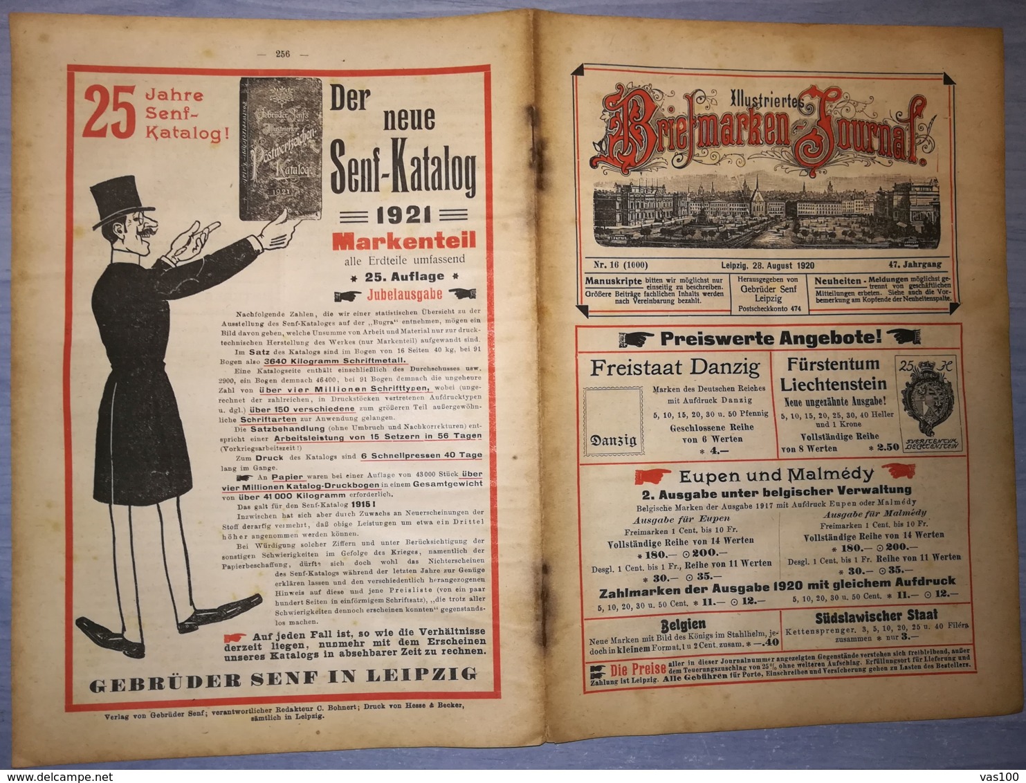 ILLUSTRATED STAMPS JOURNAL- ILLUSTRIERTES BRIEFMARKEN JOURNAL MAGAZINE, LEIPZIG, NR 16, AUGUST 1920, GERMANY - Tedesche (prima Del 1940)