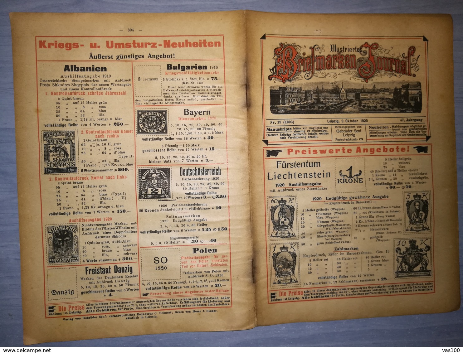 ILLUSTRATED STAMPS JOURNAL- ILLUSTRIERTES BRIEFMARKEN JOURNAL MAGAZINE, LEIPZIG, NR 19, OCTOBER 1920, GERMANY - Allemand (jusque 1940)