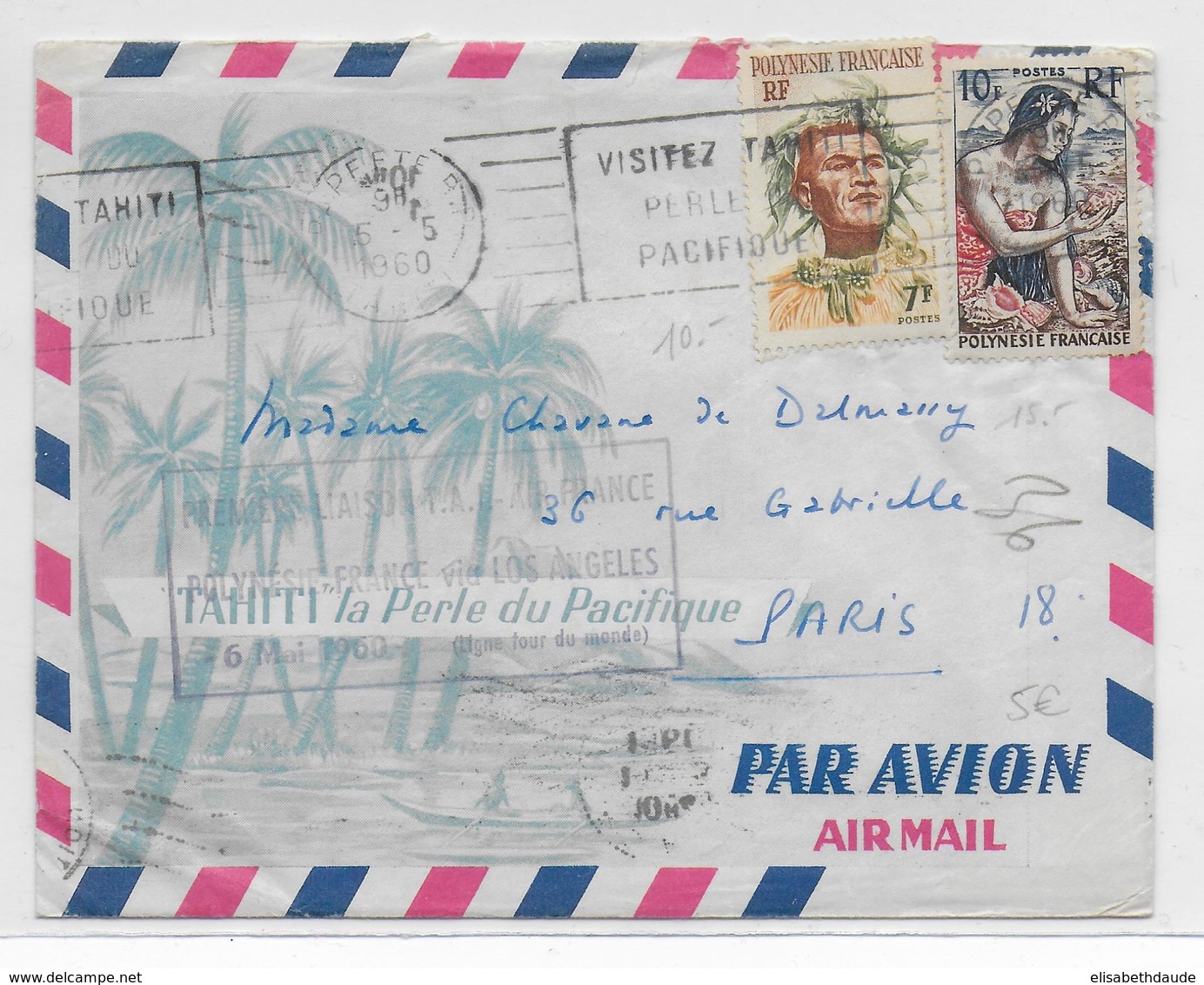 POLYNESIE - 1960 - ENVELOPPE De PAPEETE Avec MECA => PARIS Par 1° VOL TAI - Covers & Documents