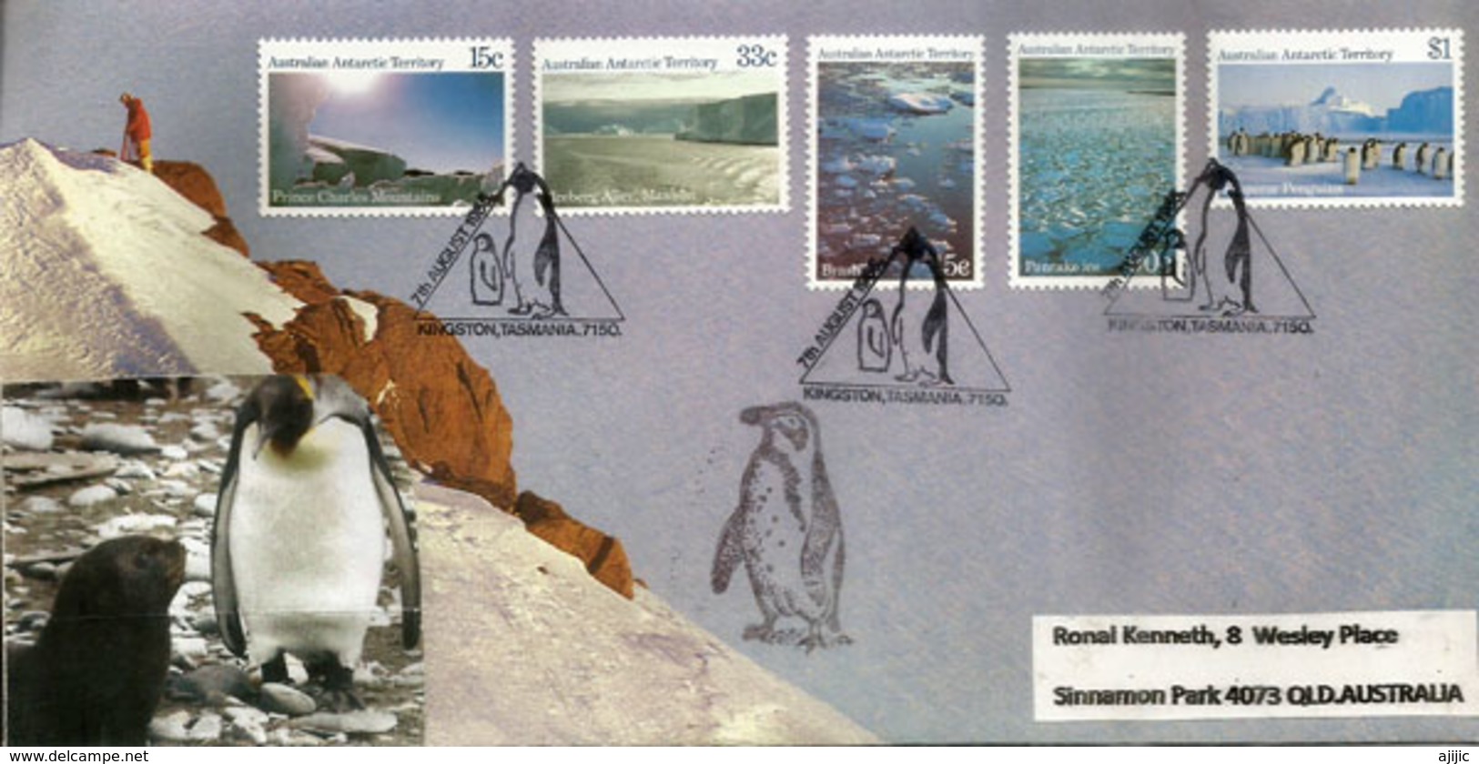 Paysages Du Territoire Antarctique Australien. FDC Oblitération Pingouins, Série AAT Nr 68/72, Année 1985 - Préservation Des Régions Polaires & Glaciers