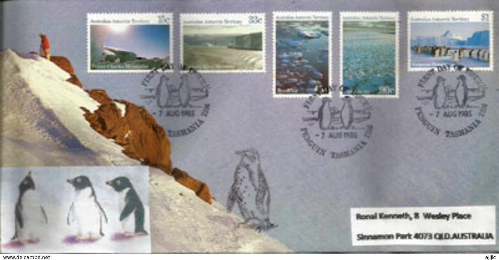 Paysages & Faune Du Territoire Antarctique Australien. FDC Oblitération Pingouins, Série AAT Nr 68/72, Année 1985 - Antarctic Wildlife