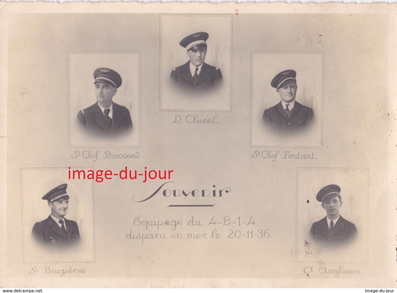 Photo Ancienne  Equipage Du 4-B-1-4 Disparu En Mer Le 20 Novembre 1936 Aviateur Aviation - Aviation