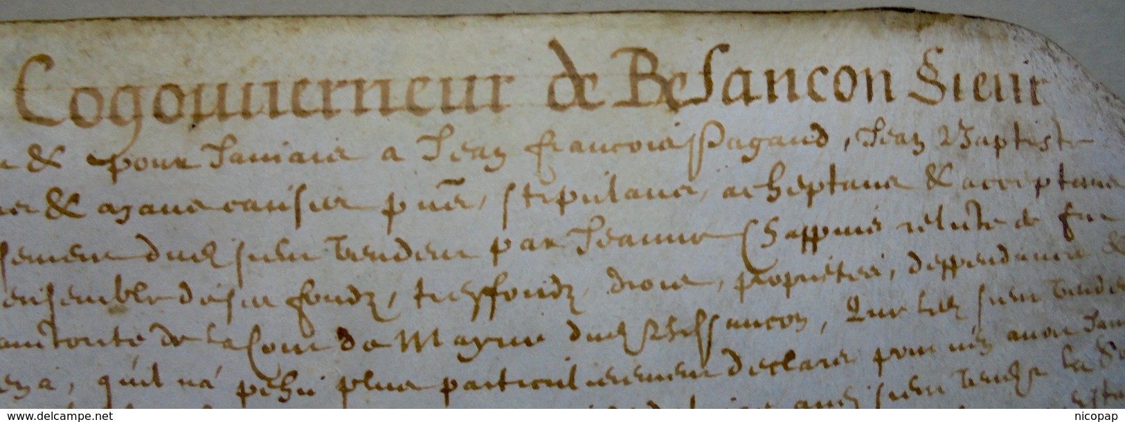 Besançon, Acte Sur Parchemin, 1653 - Documents Historiques