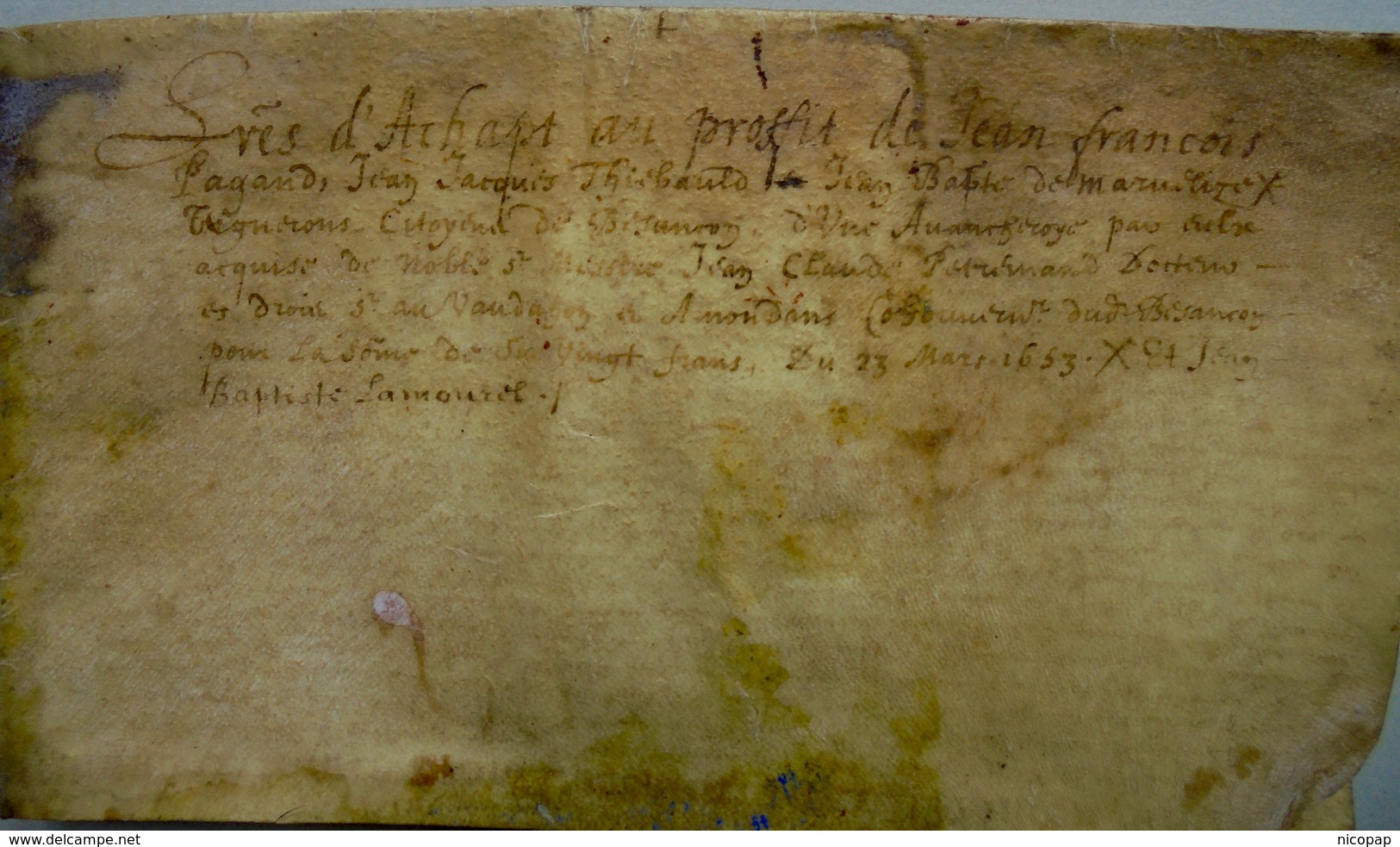 Besançon, Acte Sur Parchemin, 1653 - Documents Historiques