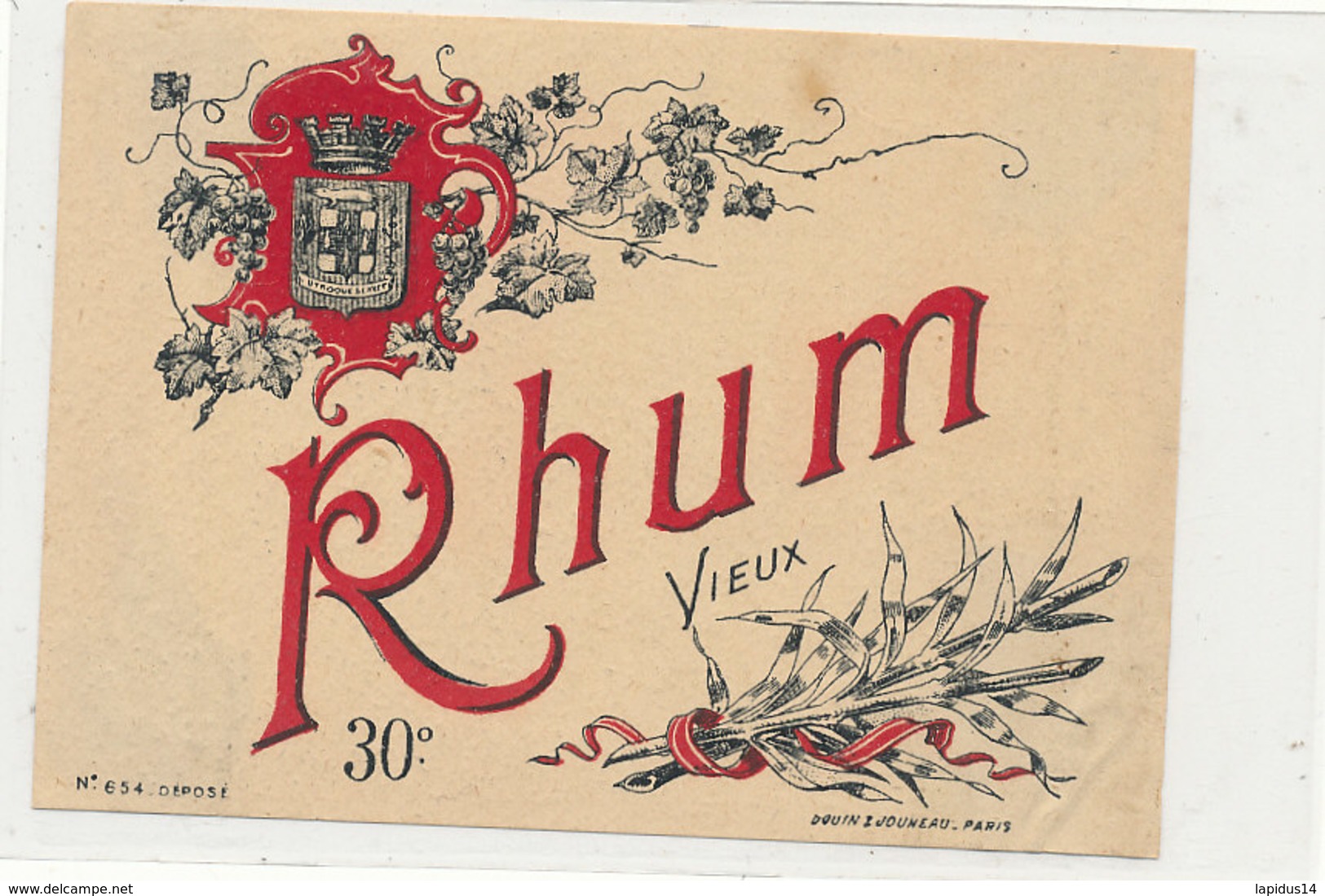 1026  / ETIQUETTE  DE RHUM    VIEUX  30 ° - Rhum