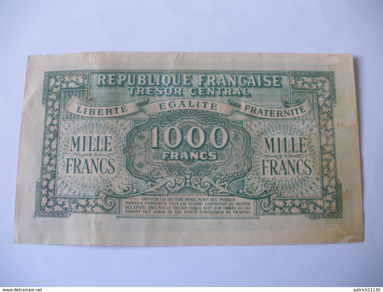 1000F MARIANNE TYPE 1945 LETTRE H FAUX? - Other & Unclassified