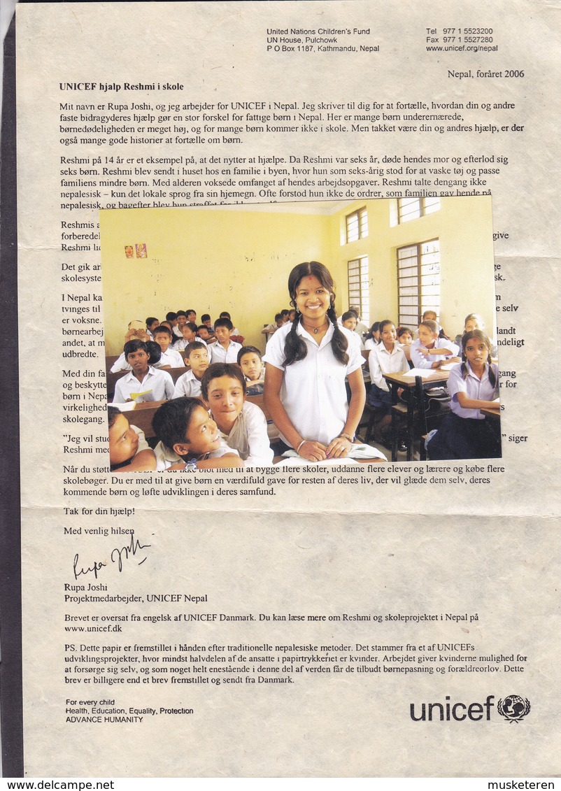 Nepal UNICEF United Nations Children's Fund 2006 Cover, Letter & Postcard FREDERIKSBERG Denmark Jewelry Schmuck - Nepal