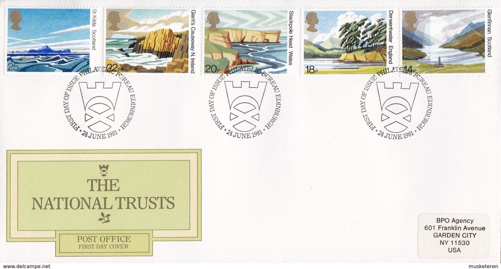 Great Britain Ersttags Brief FDC Cover 1981 National Trust Complete Set Sent To USA - 1981-1990 Dezimalausgaben