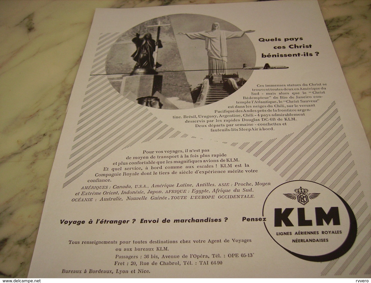 ANCIENNE PUBLICITE QUELS PAYS CES CHRIST BENISSENT IL  KLM 1953 - Publicités