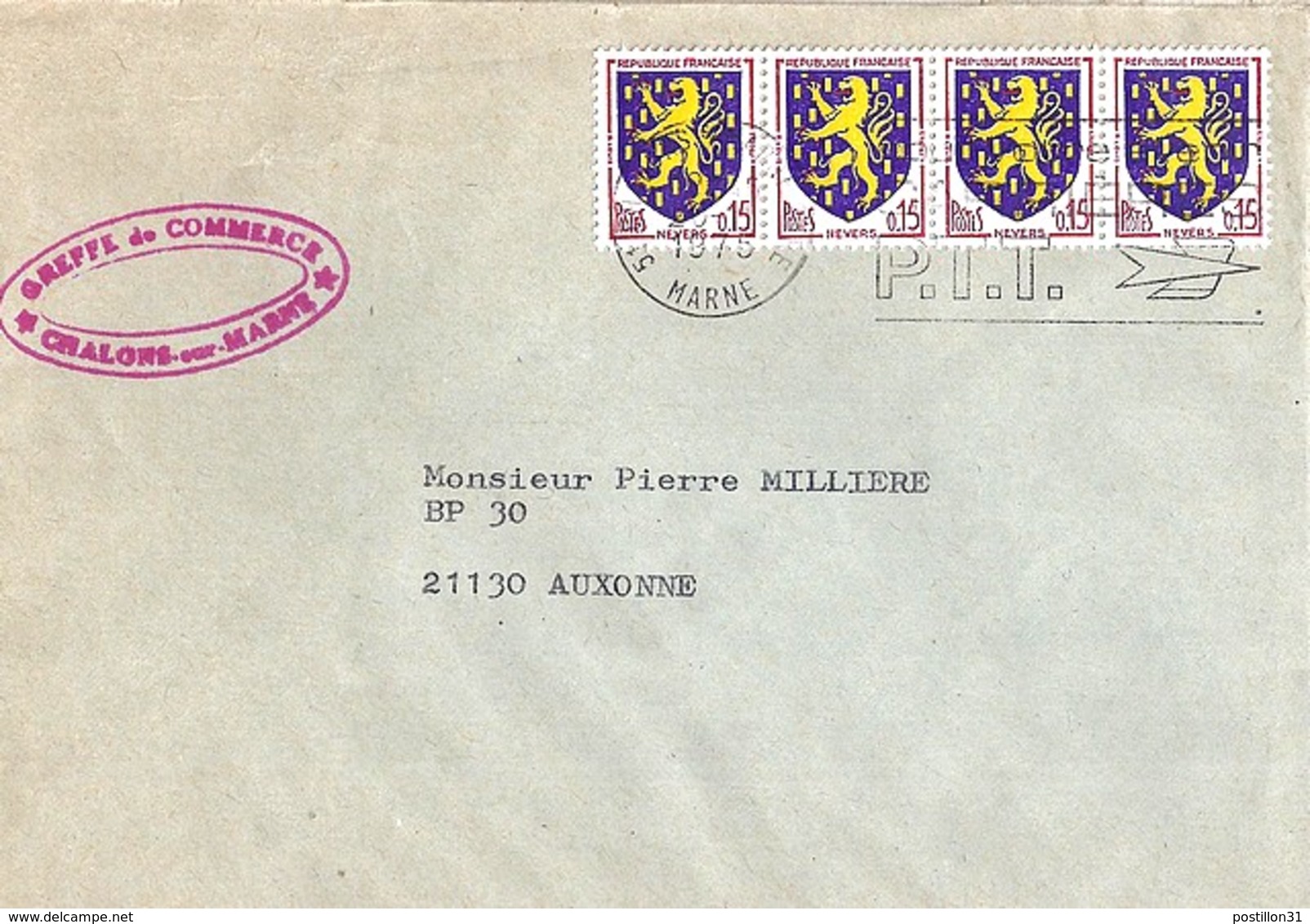 TP N° 1354 X 4 SUR LETTRE  DE 1975 - 1941-66 Stemmi E Stendardi