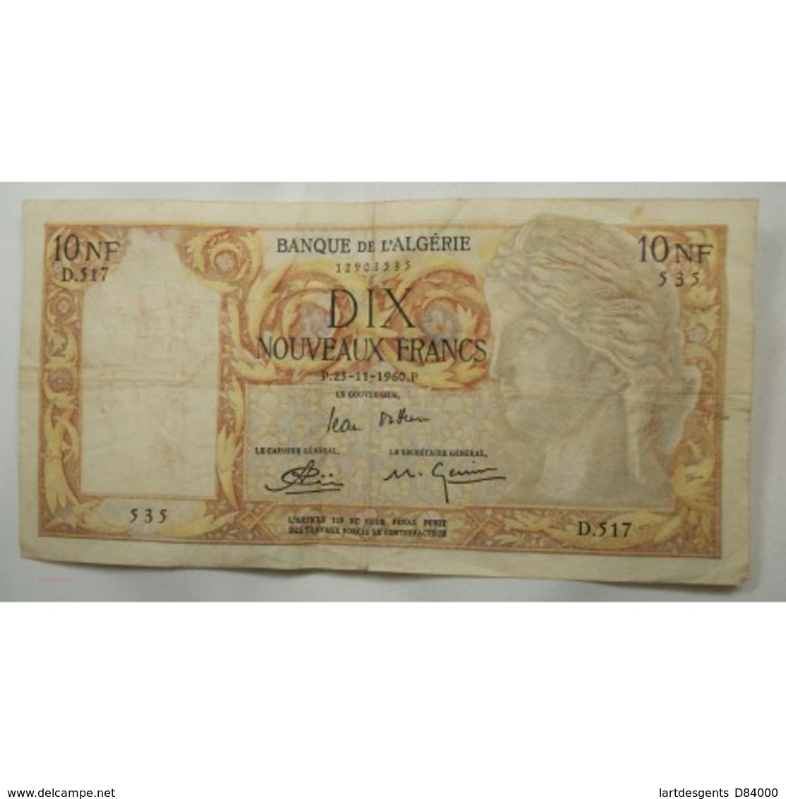 Billet 10 NF Banque De L' Algérie 25-11-1960 - Algeria