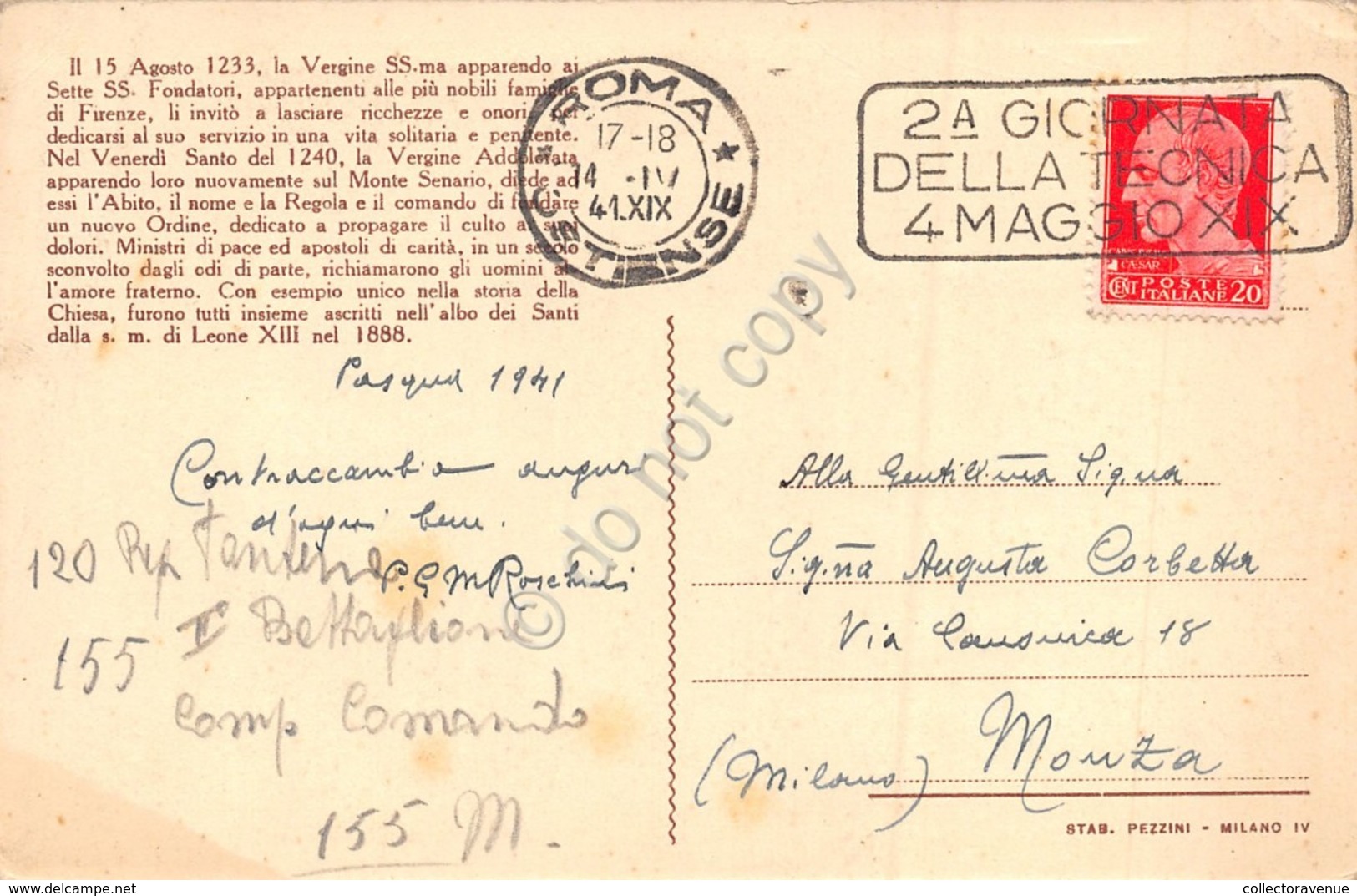 Cartolina Ordine Dei Servi Di Maria I Sette Santi Fondatori 1941 - Non Classificati