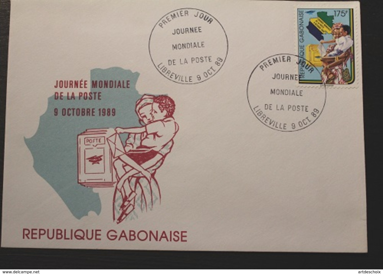 Enveloppe 1° Jour GABON Journée Mondiale De La Poste 9 Octobre1989 - Gabon (1960-...)