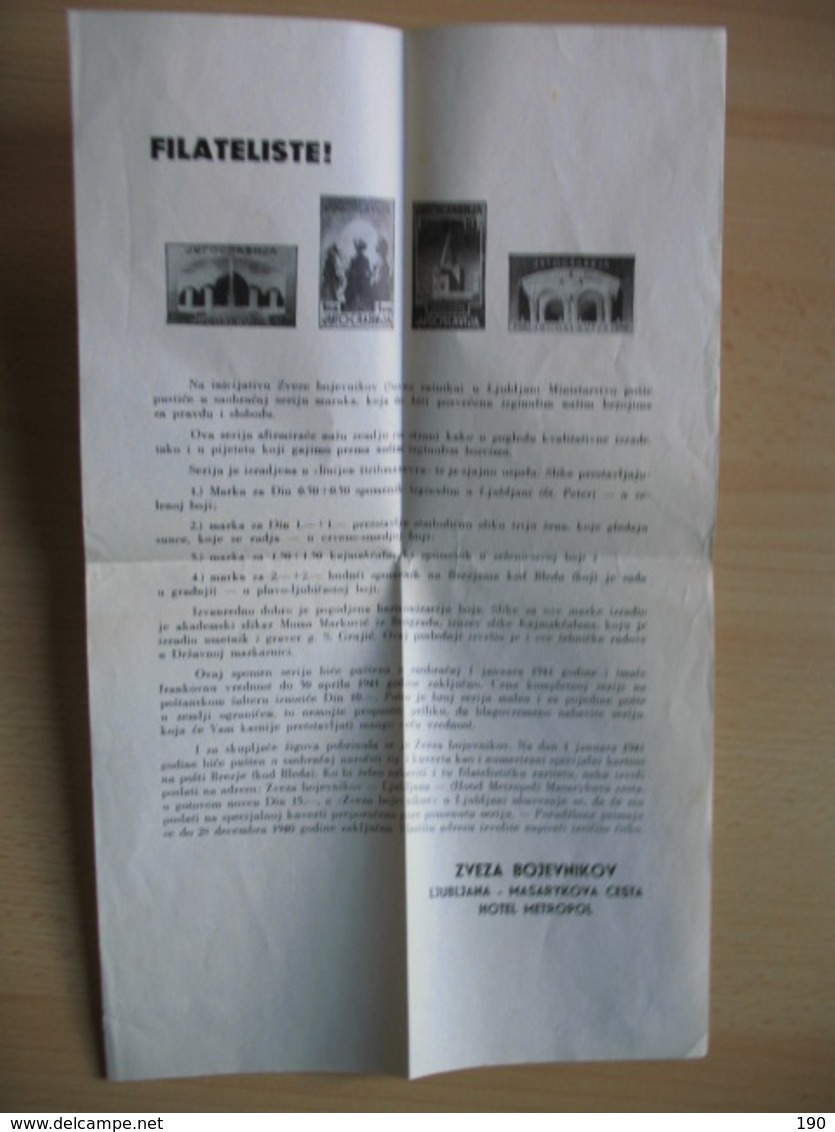ZVEZA BOJEVNIKOV LJUBLJANA-4 STAMPS+DOCUMENT - Covers & Documents