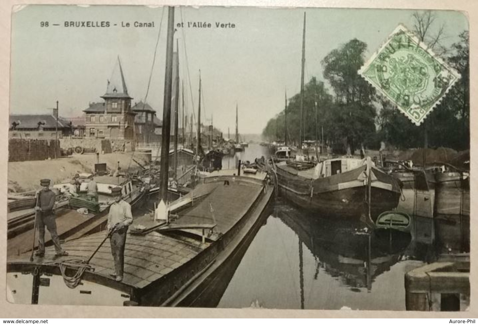 Bruxelles Le Canal Et Allée Verte Avec Péniches (haut De La Carte Un Peu Abimé) - Maritiem