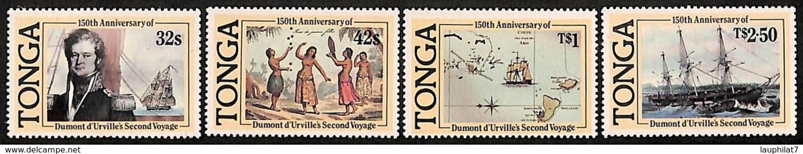 [812000]Tonga 1987 - N° 652/55, Voyage De Dumont D'Urville, SC, Bateaux, Cartes - Tonga (1970-...)