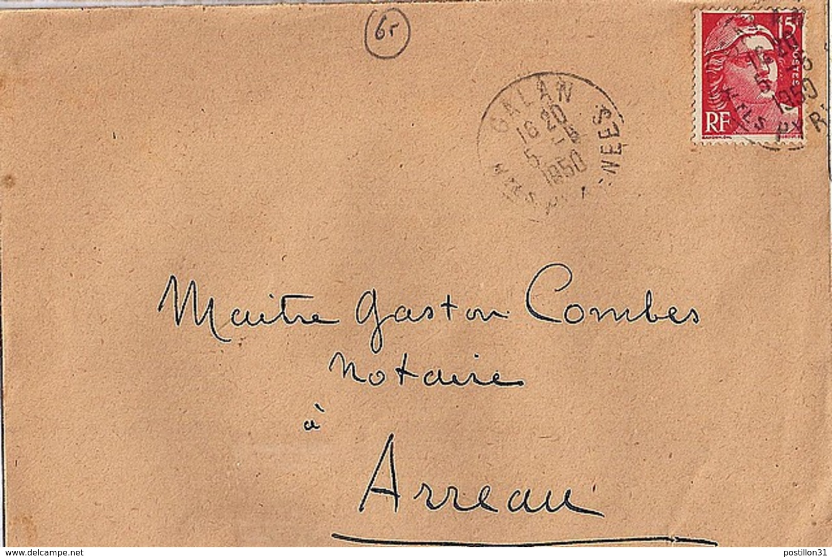 65 - HAUTES PYRENEES - GALAN - 1950 - TàD De Type A6 - Cachets Manuels