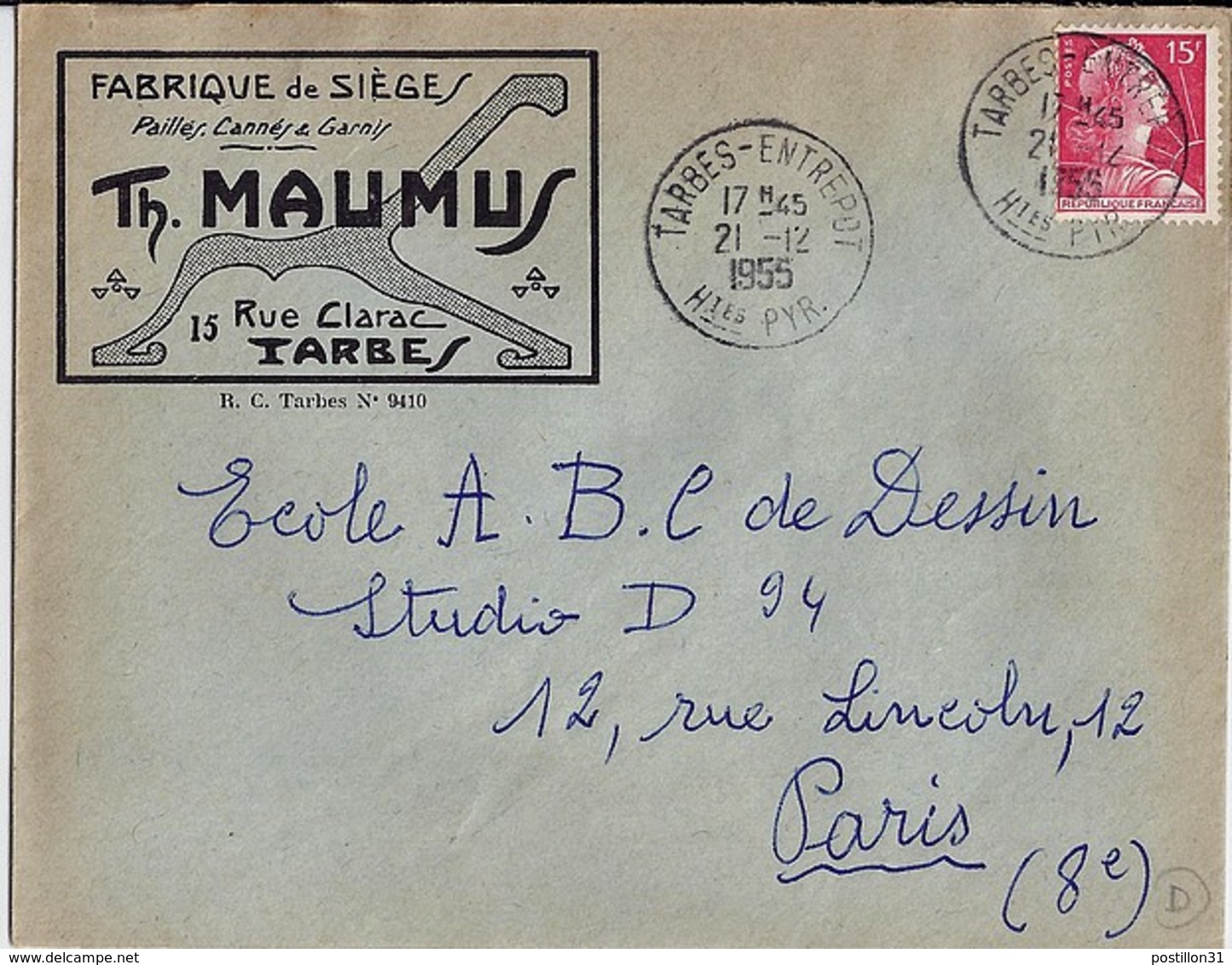 65 - HAUTES PYRENEES - TARBES ENTREPOT - 1955/59 - TàD De Type A7 + ENTETE - Matasellos Manuales