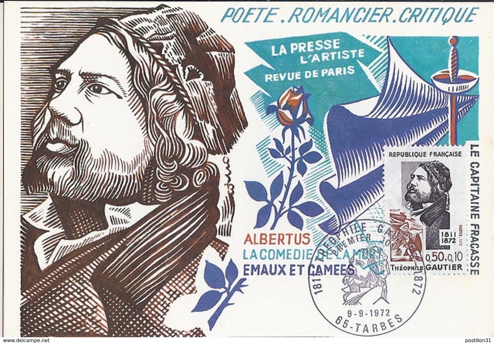 65 - HAUTES PYRENEES - 65.TARBES - 1972 - TàD De Type ILL "THEOPHILE GAUTIER" - Manual Postmarks