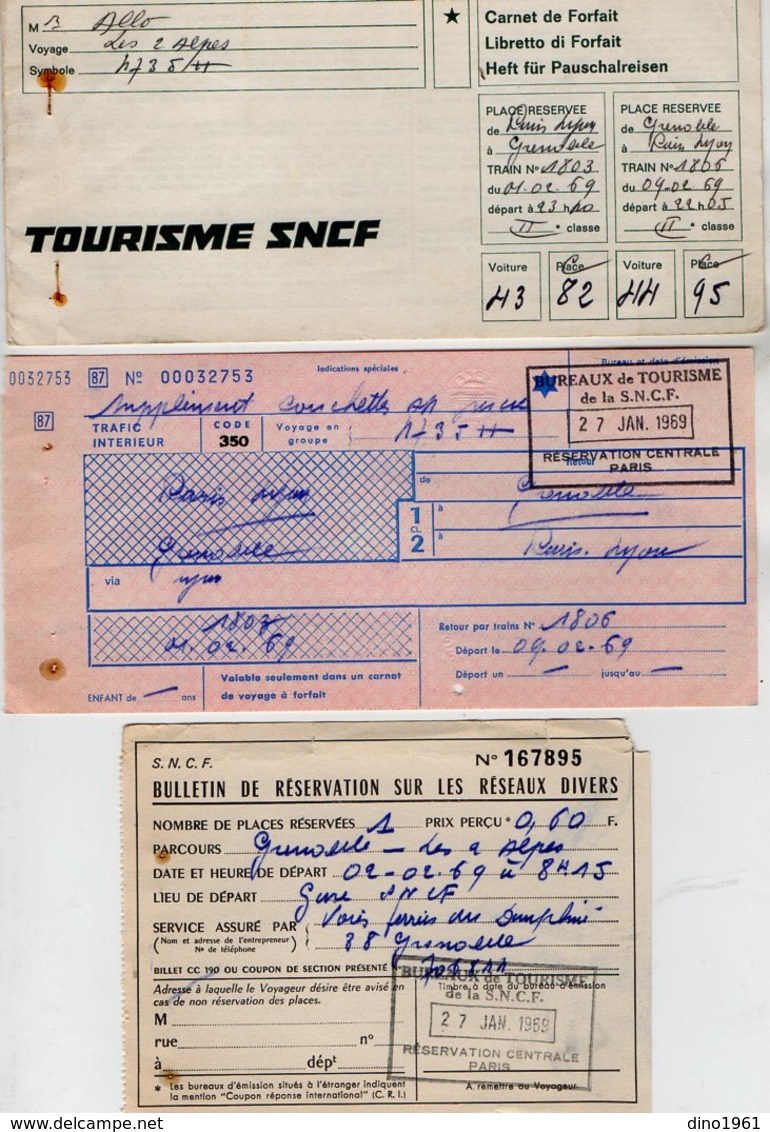 VP14. 361 - 1969 - Lot De Documents De La S.N.C.F. - Voyage PARIS X GRENOBLE X DEUX ALPES - Europe