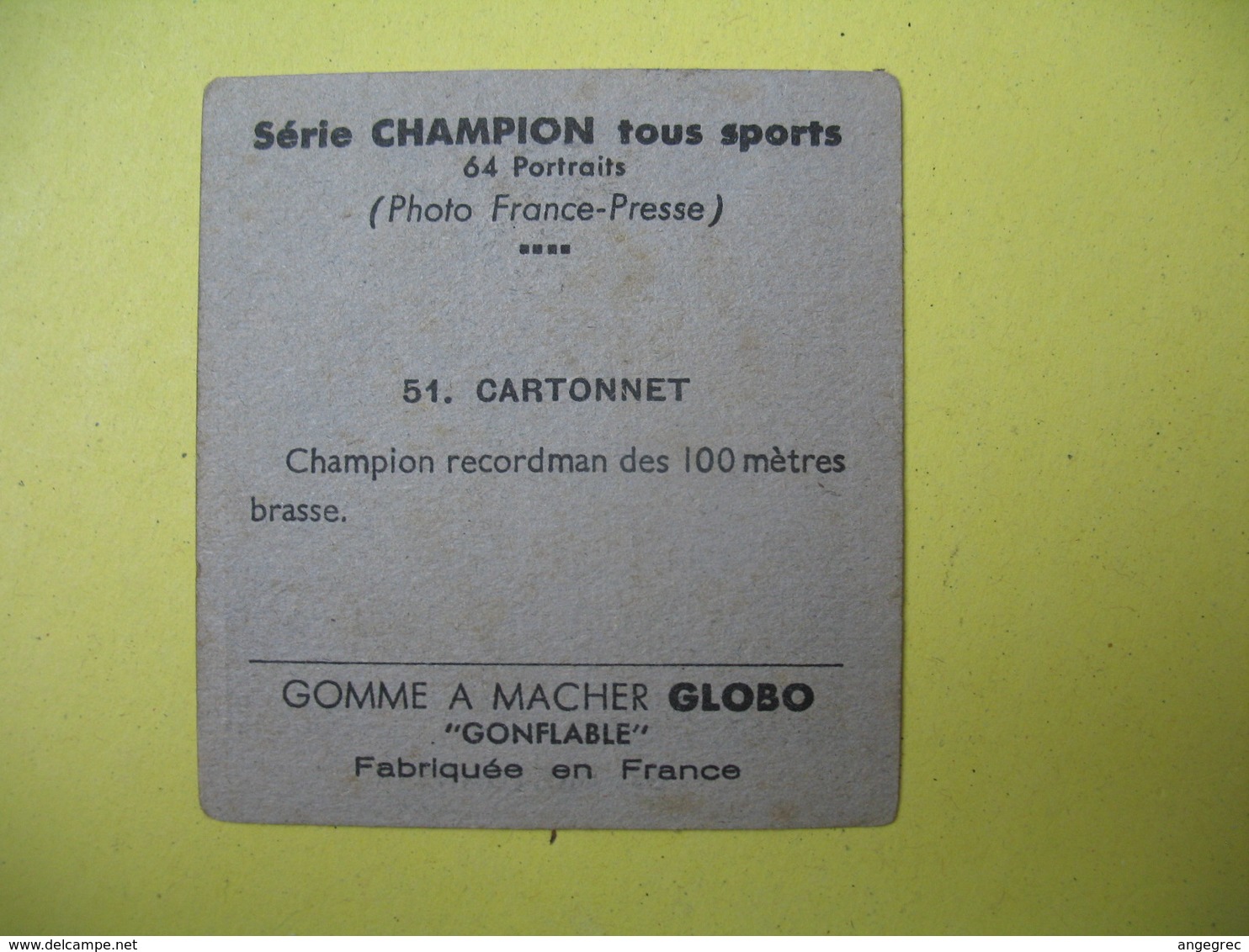 Petite Carte Publicitaire "Gomme à Macher" Natation  Jacques Cartonnet  Champion Recordman Du 100 Mètres Brasse En 1'12 - Natation