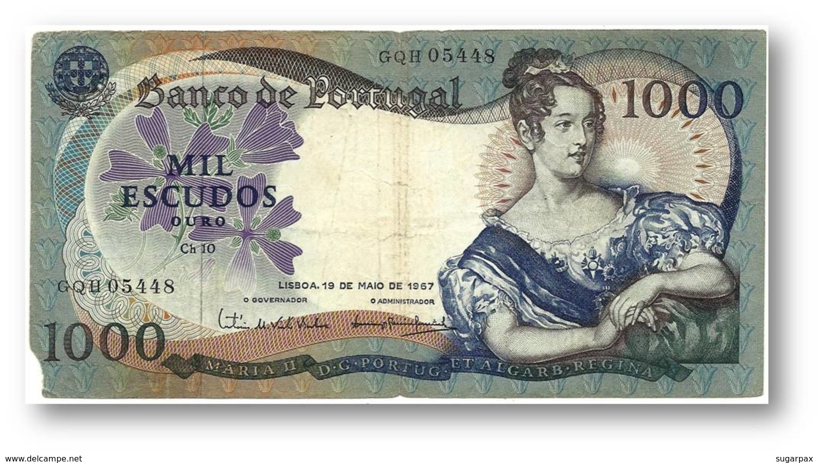 1000 Escudos - Ch. 10 - 19/05/1967 - P 172 - Sign. 4 - Serie GQH - 5 Digit Serial # - Used - D. Maria II - PORTUGAL - Portugal