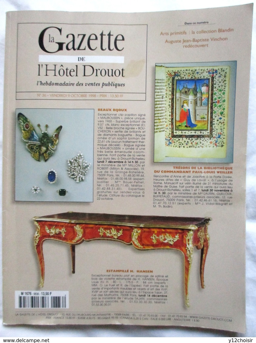 REVUE LA GAZETTE DE L HOTEL DROUOT 1998 N° 36 ARTS PRIMITIFS COLLECTION BLANDIN - Zeitschriften & Kataloge