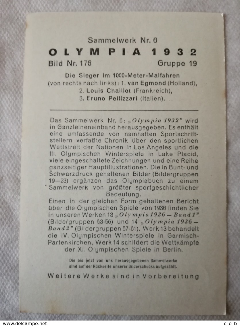 Foto Cromo Olimpiada De Los Ángeles. 1932. Nº 176. Ciclismo Pista, Egmond, Holanda, Louis Chaillot, Francia, Eruno Pelli - Tarjetas