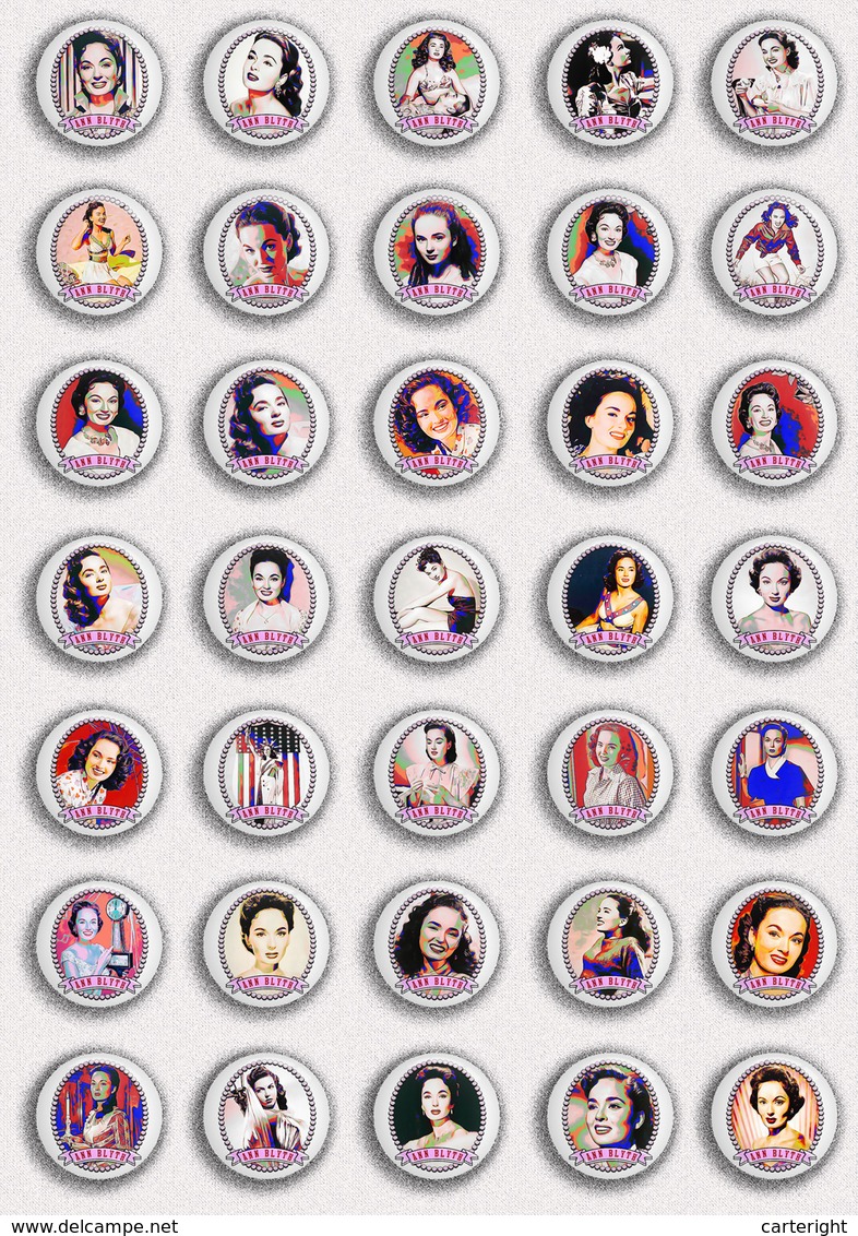 35 X Ann Blyth Film Fan ART BADGE BUTTON PIN SET 1 (1inch/25mm Diameter) - Films