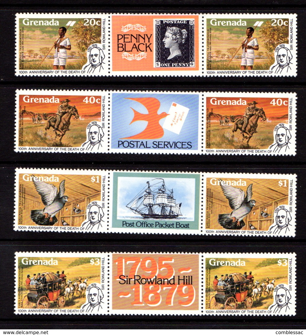 GRENADA   1979    Death  Centenary  Of  Sir  Rowland  Hill   Set  Of  4  Gutter  Pairs         MNH - Grenada (1974-...)