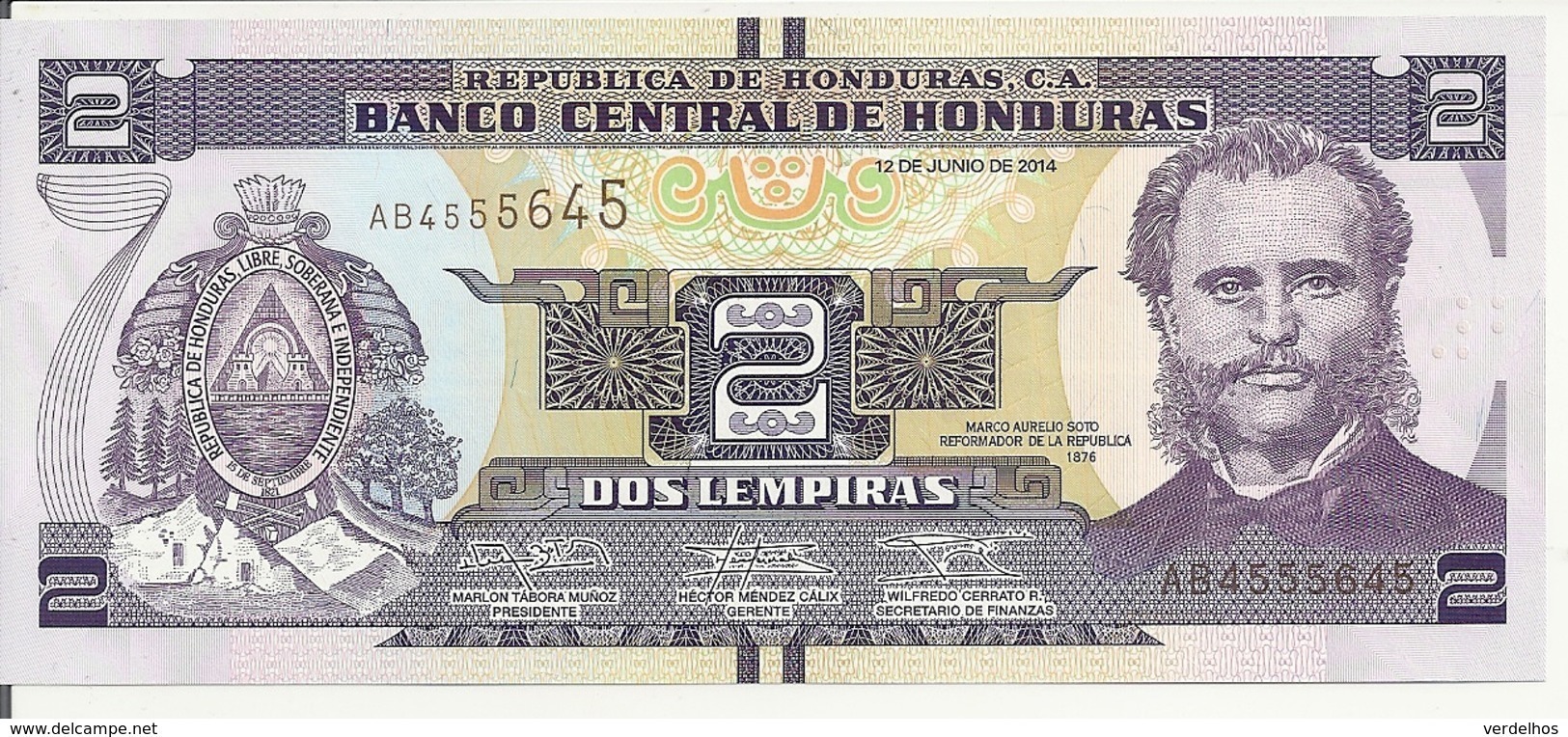 HONDURAS  2 LEMPIRAS 2014 UNC P 97 - Honduras